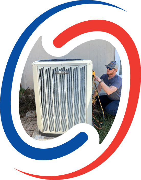 HVAC technician performing maintenance on an AC unit